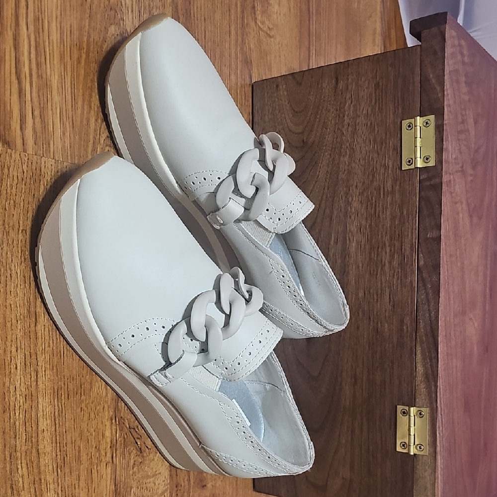 White Platform Loafers with Chain Detail